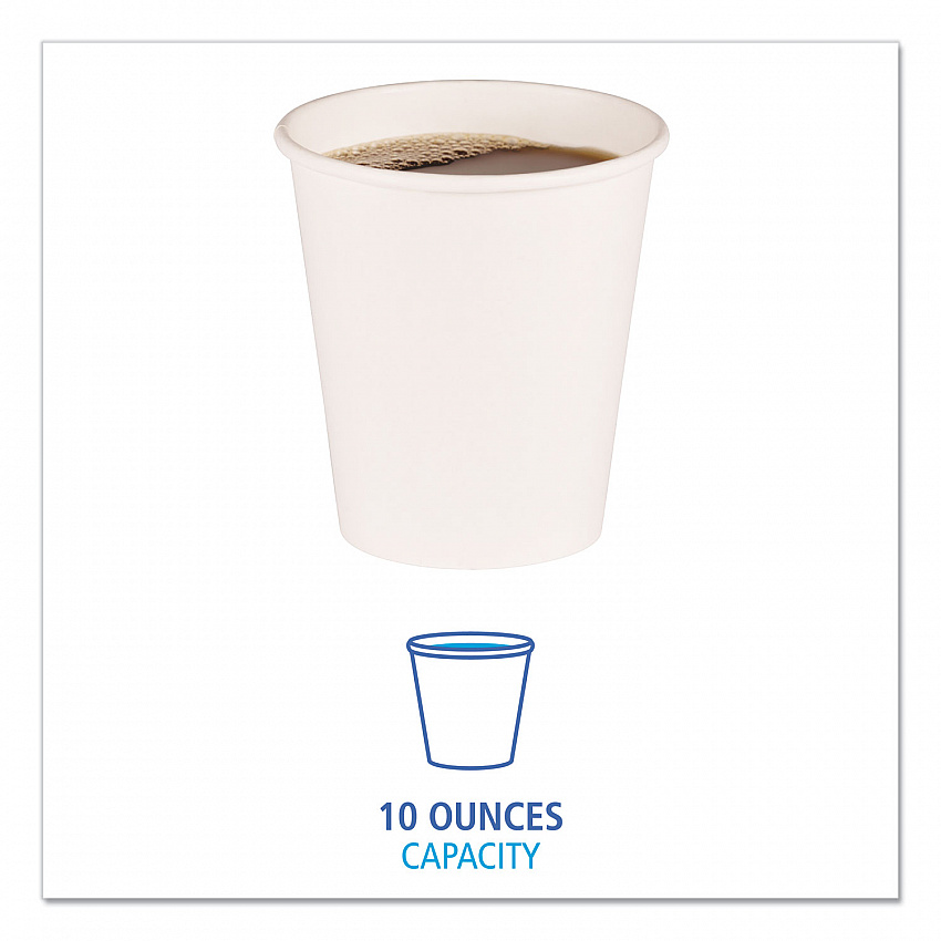 Paper Hot Cups, 10 oz, White, 50/Sleeve, 20 Sleeves/Carton (WHT10HCUP)