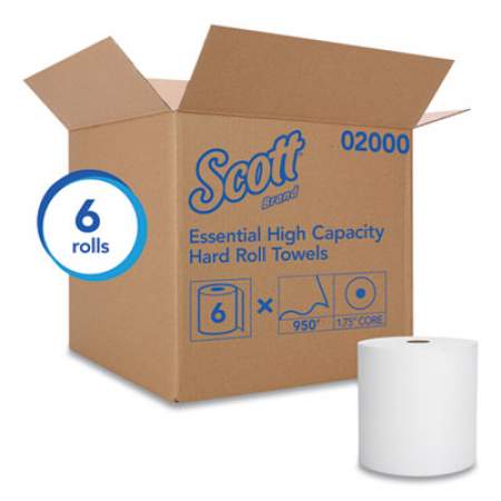 Scott Essential High Capacity Hard Roll Towel, 1.75" Core, 8 x 950ft, White,6 Rolls/CT (02000)