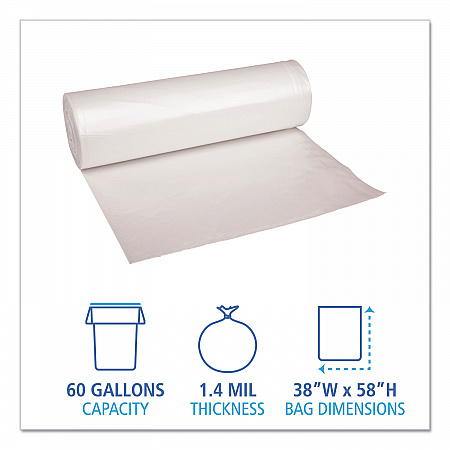 Recycled Low-Density Polyethylene Can Liners, 60 gal, 1.4 mil, 38