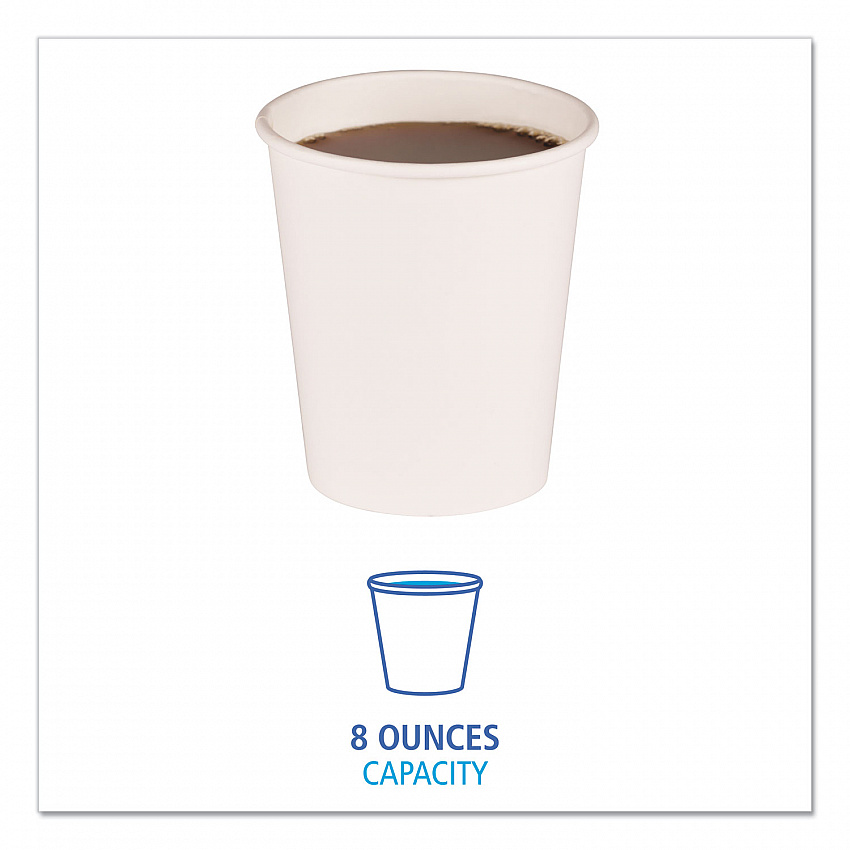 Paper Hot Cups, 8 oz, White, 50/Sleeve, 20 Sleeves/Carton (WHT8HCUP)