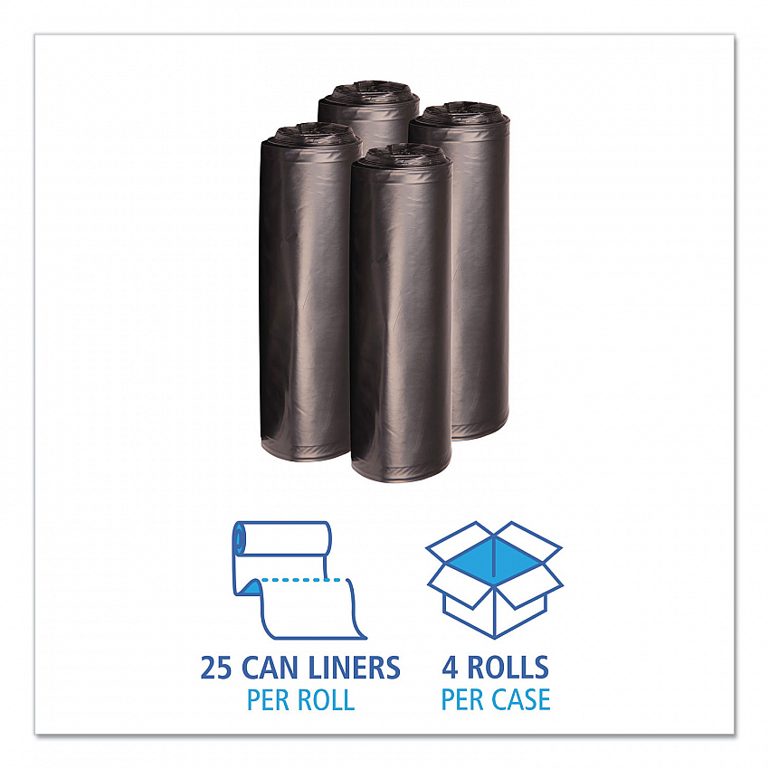 Recycled Low-Density Polyethylene Can Liners, 33 gal, 1.6 mil, 33" x 39", Black, Perforated, 10 Bags/Roll, 10 Rolls/Carton (520)