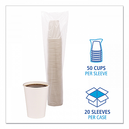 Paper Hot Cups, 12 oz, White, 50/Sleeve, 20 Sleeves/Carton (WHT12HCUP)