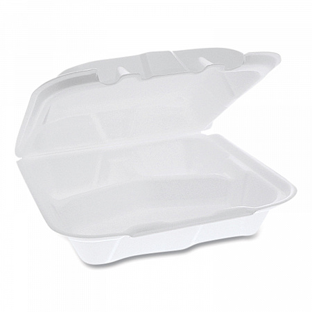 Vented Foam Hinged Lid Container, Dual Tab Lock, 3 Compartments, 8.4 x 8 x 3, White, 150/Carton (YTD188030000)
