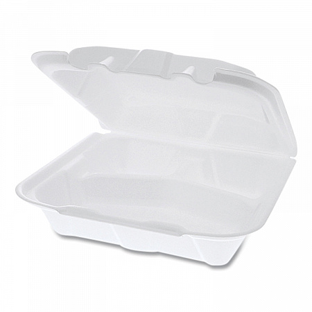 Vented Foam Hinged Lid Container, Dual Tab Lock, 3 Compartments, 8.4 x 8 x 3, White, 150/Carton (YTD188030000)