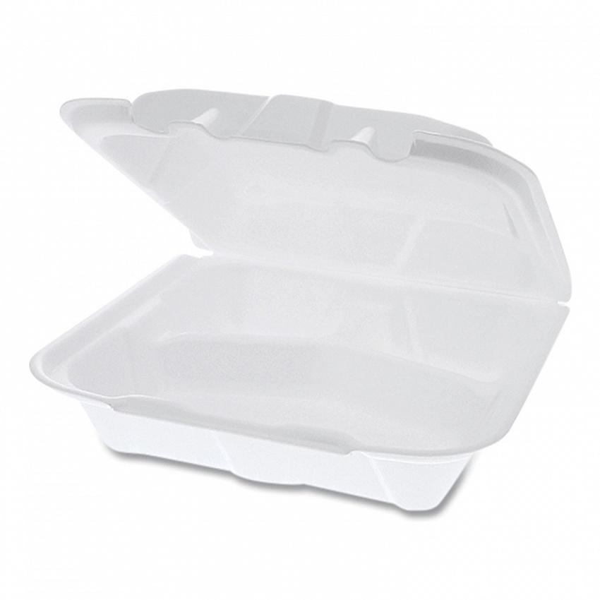 Vented Foam Hinged Lid Container, Dual Tab Lock, 3 Compartments, 8.4 x 8 x 3, White, 150/Carton (YTD188030000)