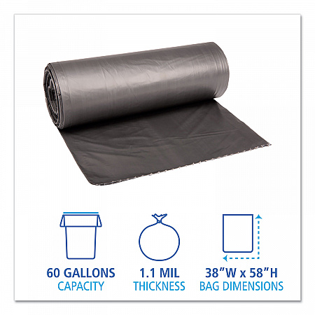 Low-Density Waste Can Liners, 60 gal, 1.1 mil, 38