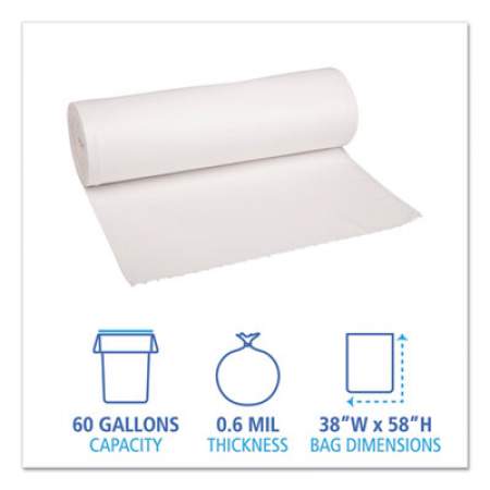 Boardwalk Low-Density Waste Can Liners, 60 gal, 0.6 mil, 38" x 58", White, 100/Carton (3858EXH)