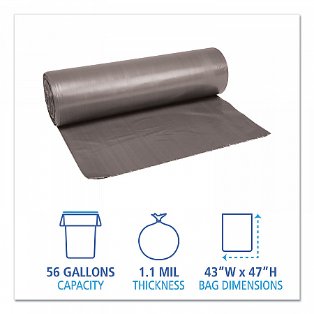 Low-Density Waste Can Liners, 56 gal, 1.1 mil, 43