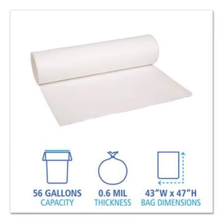 Boardwalk Low-Density Waste Can Liners, 56 gal, 0.6 mil, 43" x 47", White, 100/Carton (4347EXH)