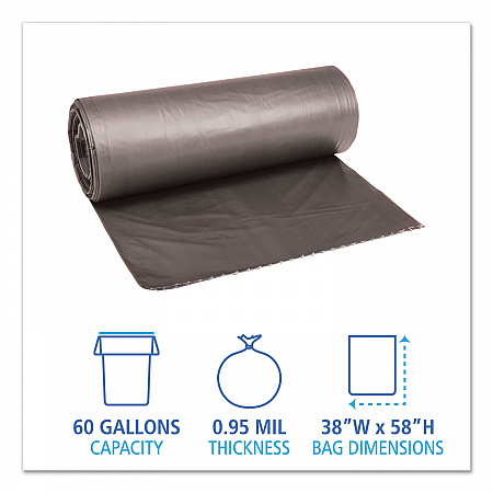 Low-Density Waste Can Liners, 60 gal, 0.95 mil, 38