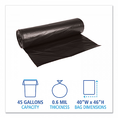Low-Density Waste Can Liners, 45 gal, 0.6 mil, 40