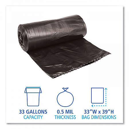 Low-Density Waste Can Liners, 33 gal, 0.5 mil, 33