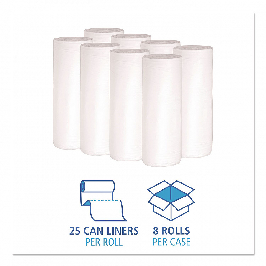 Low-Density Waste Can Liners, 30 gal, 0.6 mil, 30" x 36", White, Perforated Roll, 25 Bags/Roll, 8 Rolls/Carton (3036EXH)