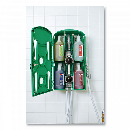 Flow Control System Chemical Dispenser, Air Gap, (4) 0.5 gal, 12.25 x 6.3 x 22.5, Green (85852)