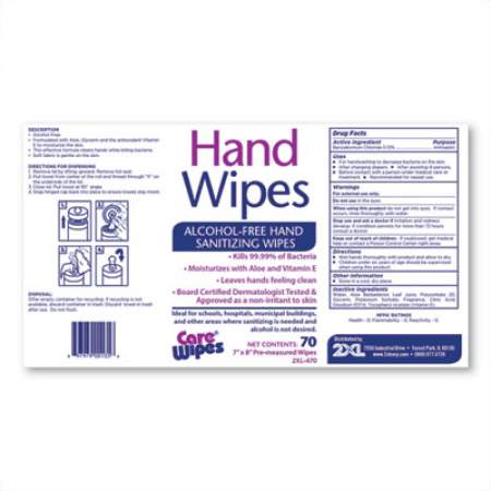 2XL Alcohol Free Hand Sanitizing Wipes, 7 x 8, White, 70/Canister, 6 Canisters/Carton (470)