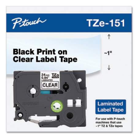 Brother P-Touch TZe Standard Adhesive Laminated Labeling Tape, 0.94" x 26.2 ft, Black on Clear (TZE151)