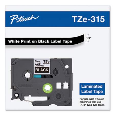 Brother P-Touch TZe Standard Adhesive Laminated Labeling Tape, 0.23" x 26.2 ft, White on Black (TZE315)