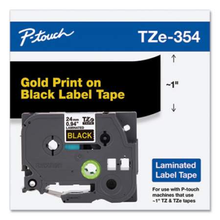Brother P-Touch TZe Standard Adhesive Laminated Labeling Tape, 0.94" x 26.2 ft, Gold on Black (TZE354)
