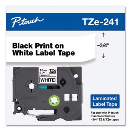 Brother P-Touch TZe Standard Adhesive Laminated Labeling Tape, 0.7" x 26.2 ft, Black on White (TZE241)