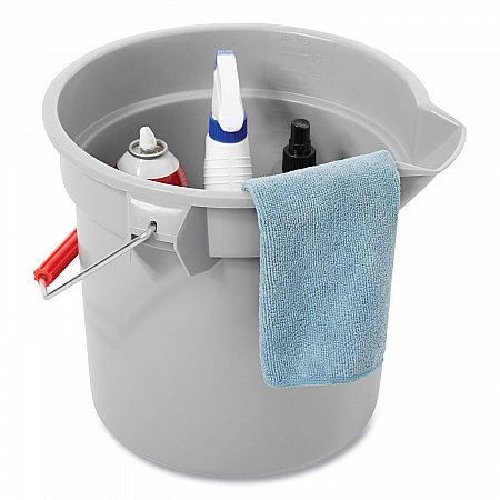 BRUTE Round Utility Pail, 14 qt, Plastic, Gray, 12