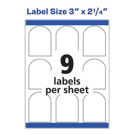 Avery Textured Arched Print-to-the-Edge Labels, Laser Printers, 3 x 2.25, White, 9/Sheet, 10 Sheets/Pack (22809)