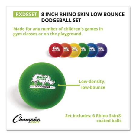 Champion Sports Rhino Skin Dodge Ball Set, 8" Diameter, Assorted Colors, 6/Set (RXD8SET)
