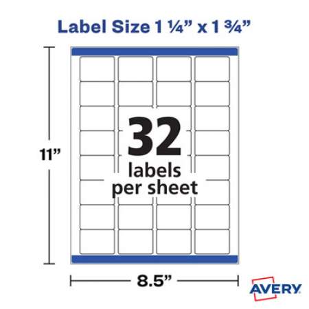 Avery Removable Durable White Rectangle Labels w/ Sure Feed, 1 1/4 x 1 3/4, 256/PK (22828)
