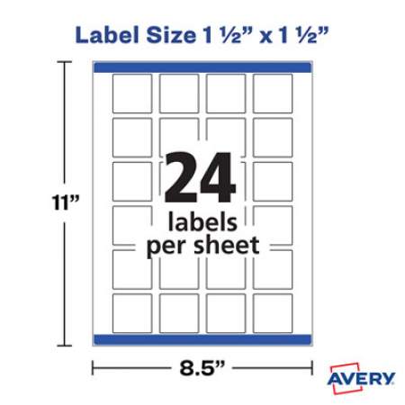 Avery Square Labels with Sure Feed and TrueBlock, 1 1/2 x 1 1/2, White, 600/Pack (22805)