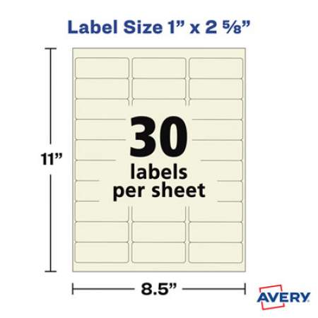 Avery Rectangle Labels, 1 x 2 5/8, Pearl Ivory, 240/Pack (22837)