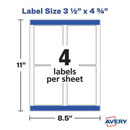 Avery Removable Print-to-the-Edge White Labels w/ Sure Feed, 3 1/2 x 4 3/4, 32/Pack (22827)