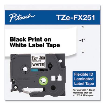 Brother P-Touch TZe Flexible Tape Cartridge for P-Touch Labelers, 0.94" x 26.2 ft, Black on White (TZEFX251)