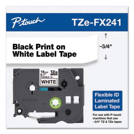 Brother P-Touch TZe Flexible Tape Cartridge for P-Touch Labelers, 0.7" x 26.2 ft, Black on White (TZEFX241)