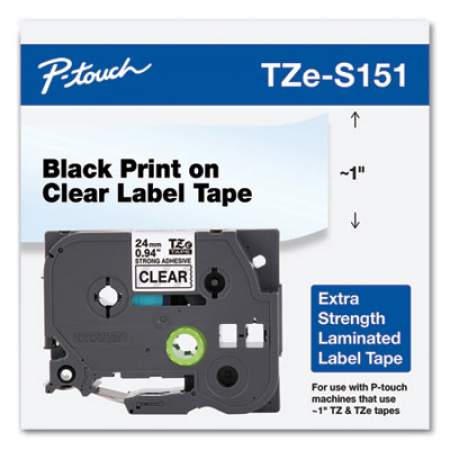 Brother P-Touch TZe Extra-Strength Adhesive Laminated Labeling Tape, 0.94" x 26.2 ft, Black on Clear (TZES151)