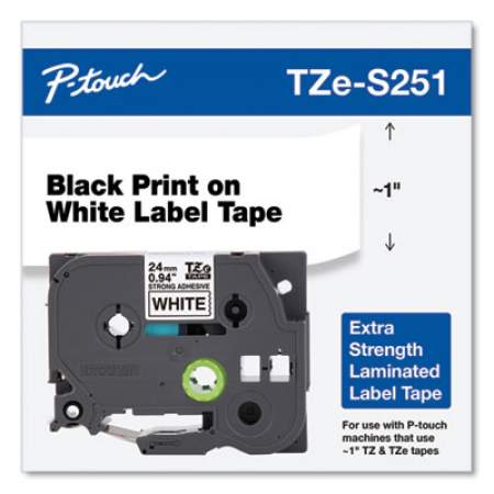 Brother P-Touch TZe Extra-Strength Adhesive Laminated Labeling Tape, 0.94" x 26.2 ft, Black on White (TZES251)