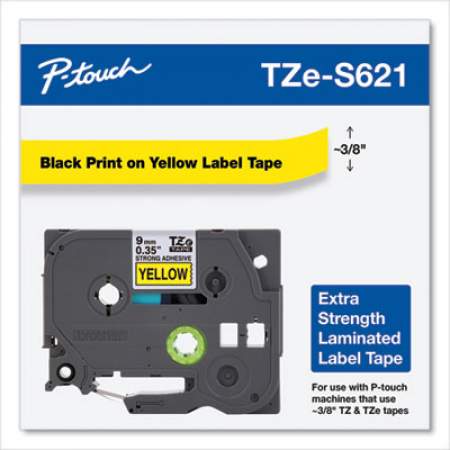 Brother P-Touch TZe Extra-Strength Adhesive Laminated Labeling Tape, 0.35" x 26.2 ft, Black on Yellow (TZES621)
