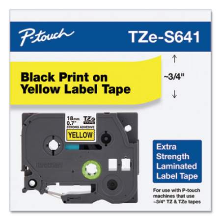 Brother P-Touch TZe Extra-Strength Adhesive Laminated Labeling Tape, 0.7" x 26.2 ft, Black on Yellow (TZES641)