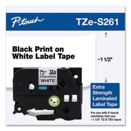 Brother P-Touch TZ Extra-Strength Adhesive Laminated Labeling Tape, 1.4" x 26.2 ft, Black on White (TZES261)