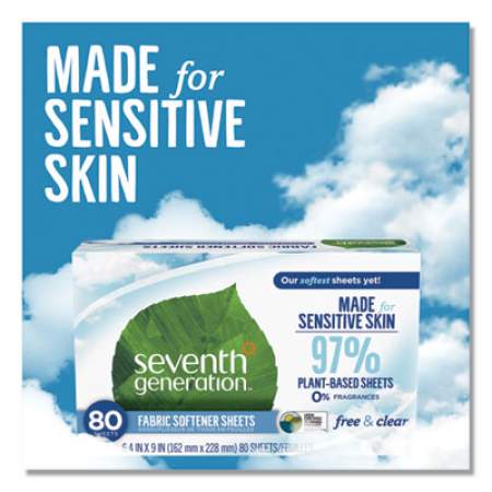 Seventh Generation Natural Fabric Softener Sheets, Unscented, 80 Sheets/Box, 4/Carton (44930CT)