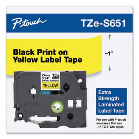 Brother P-Touch TZe Extra-Strength Adhesive Laminated Labeling Tape, 0.94" x 26.2 ft, Black on Yellow (TZES651)