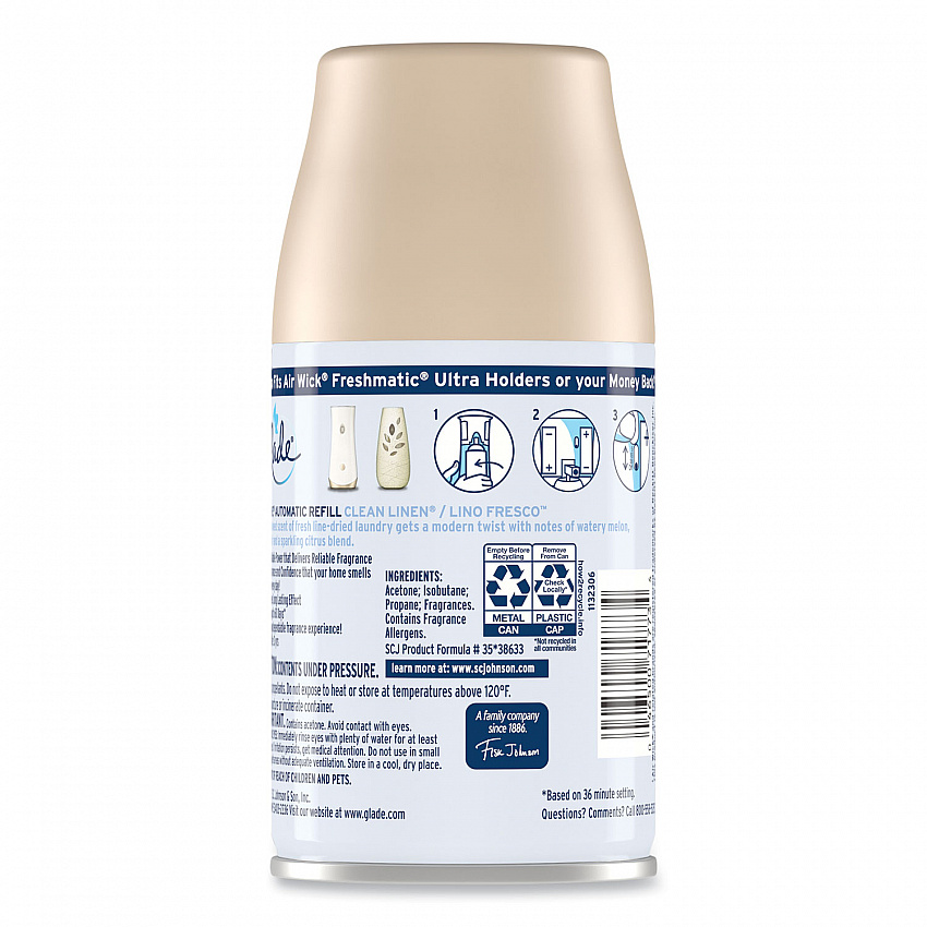 Automatic Air Freshener, Clean Linen, 6.2 oz Spray Can, 6/Carton (375364)