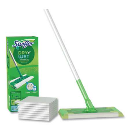 Swiffer Sweeper Mop, 10 x 4.8 White Cloth Head, 46" Green/Silver Aluminum/Plastic Handle, 6/Carton (92815CT)
