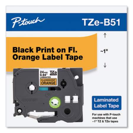 Brother P-Touch TZ Standard Adhesive Laminated Labeling Tape, 1" x 16.4 ft, Black on Fluorescent Orange (TZEB51)
