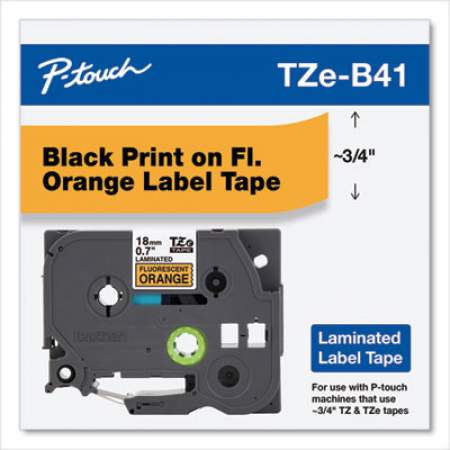 Brother P-Touch TZ Standard Adhesive Laminated Labeling Tape, 0.7" x 16.4 ft, Black on Fluorescent Orange (TZEB41)