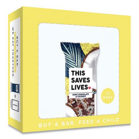 THIS BAR SAVES LIVES Snackbars, Dark Chocolate and Coconut, 1.4 oz, 12/Box (00457BX)
