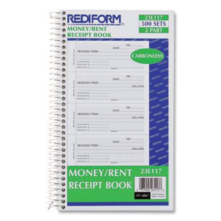 Rediform Money and Rent Unnumbered Receipt Book, Two-Part Carbonless, 5.5 x 2.75, 4/Page, 500 Forms (23L117)