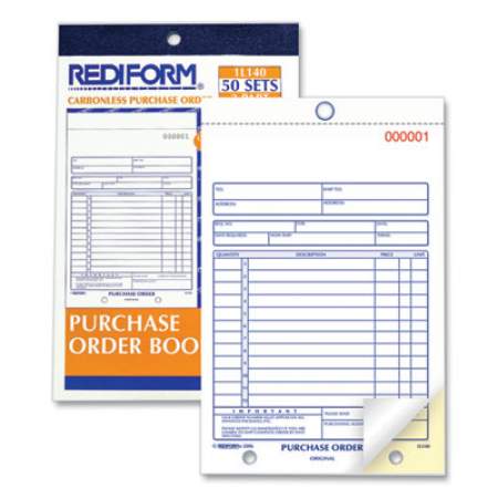Rediform Purchase Order Book, Bottom Punch, Two-Part Carbonless, 5.5 x 7.88, 1/Page, 50 Forms (1L140)