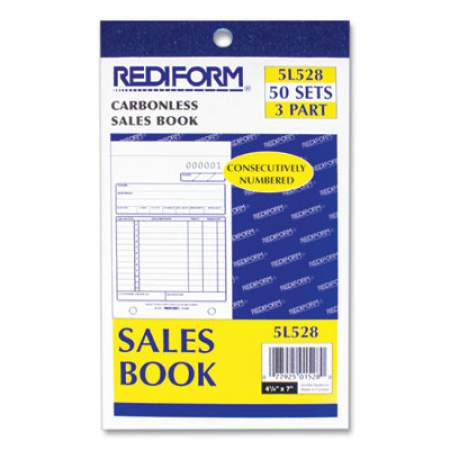 Rediform Sales Book, Three-Part Carbonless, 4.25 x 6.38, 1/Page, 50 Forms (5L528)