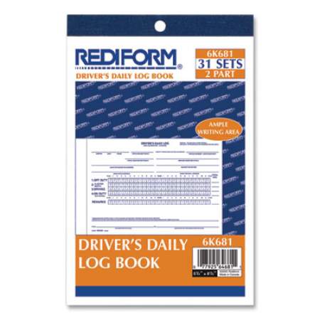 Rediform Driver's Daily Log, Two-Part Carbonless, 7.88 x 5.5, 1/Page, 31 Forms (6K681)