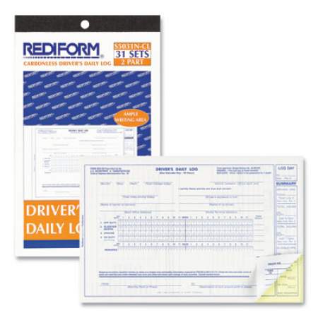 Rediform Driver's Daily Log, Two-Part Carbonless, 8.75 x 5.38, 1/Page, 31 Forms (S5031NCL)