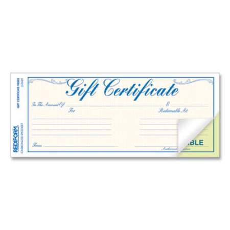 Rediform Gift Certificates with Envelopes, 8.5 x 3.67, Blue/Gold with Blue Border, 25/Pack (98002)